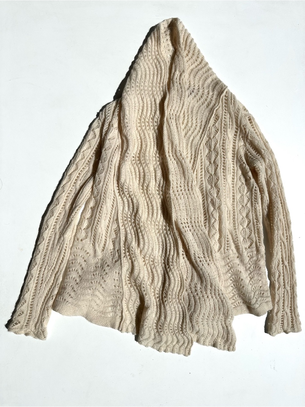 Calypso St. Bart 100% Cashmere Cream Cable Knit Open-Front Women's Cardigan, S